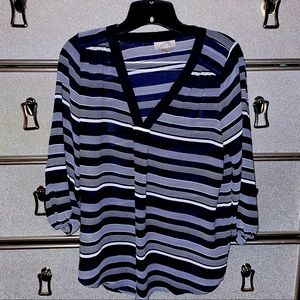 Navy and white sheer loft blouse